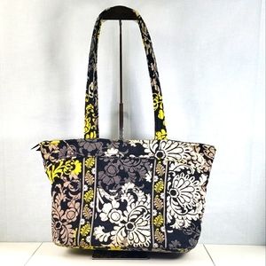 Vera Bradley Tote Bag Purse - Black Gray White Green Floral Baroque